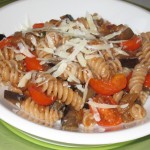 fusilli di farro con melanzane e pomodorini