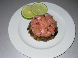 Melanzane e salmone al pepe rosa