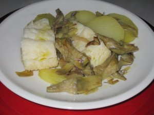 Baccalà con carciofi e patate