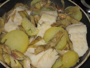 cottura baccala con patate e carciofi