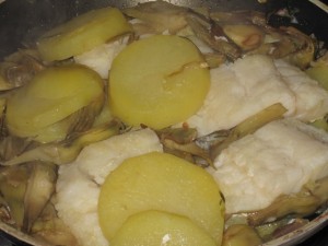 Baccalà con patate e carciofi