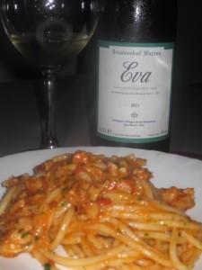 Spaghetti all'astice abbinati a Eva Mittberg IGT 2012, Brunnenhof-Mazzon